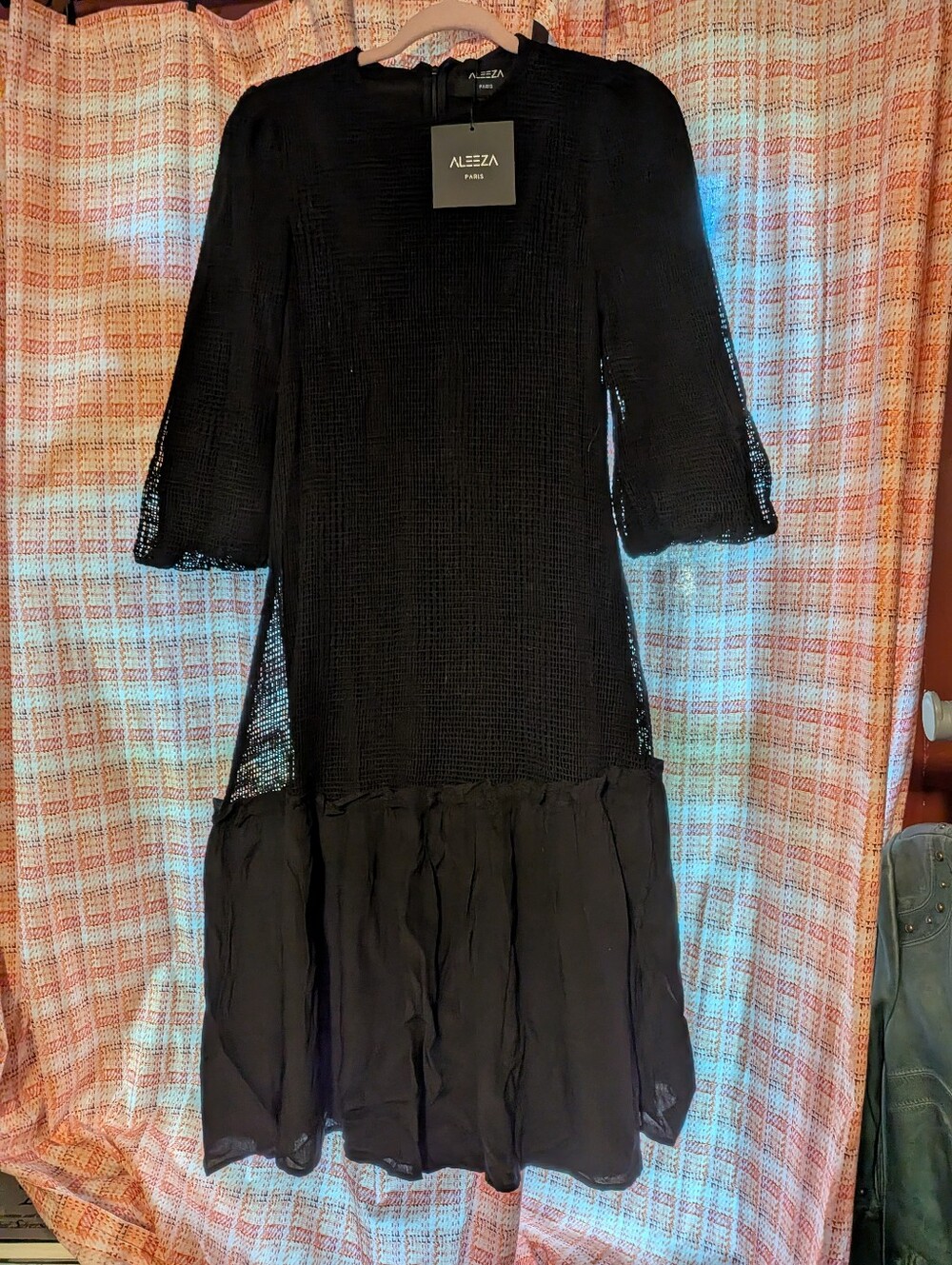 Black Textured Long Sleeve Dress